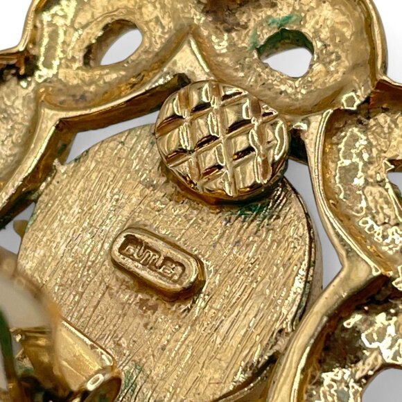 Vintage BUTLER Large Pearl and Rhinestone Clip-On Earrings Pave Gold Tone - Picture 8 of 9